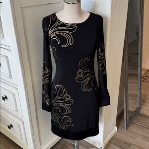 Vintage Cache 4 silk blend velvet gold accent dress
